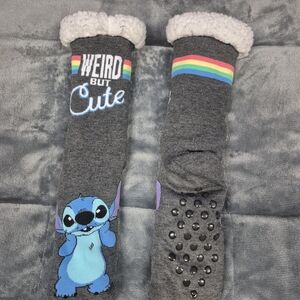 Gray Fuzzy Socks with Stitch Design